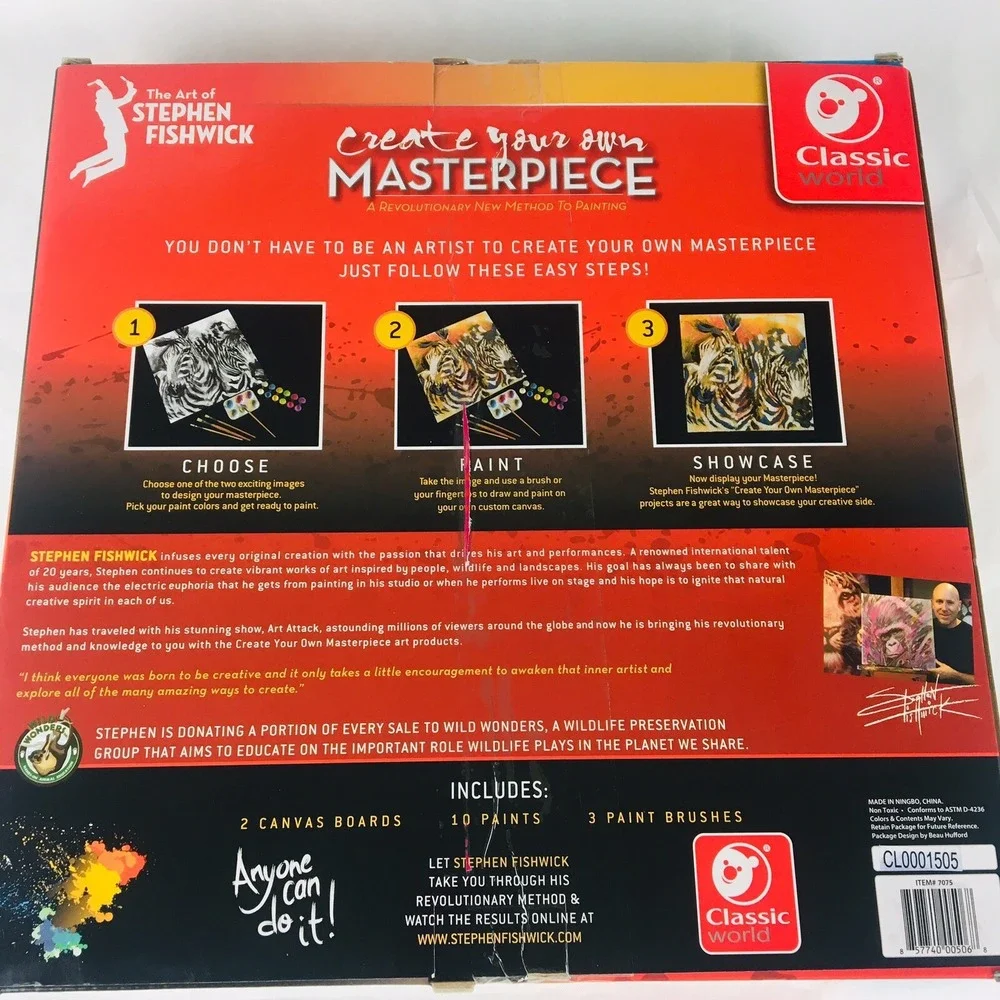 Art By Stephen Fiskwich Create Your Own Art Kit Painting 2 Set Horse & Zebra NEW
